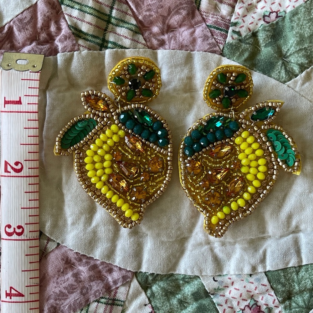 NEW Beaded Seed Bead Lemon Earrings